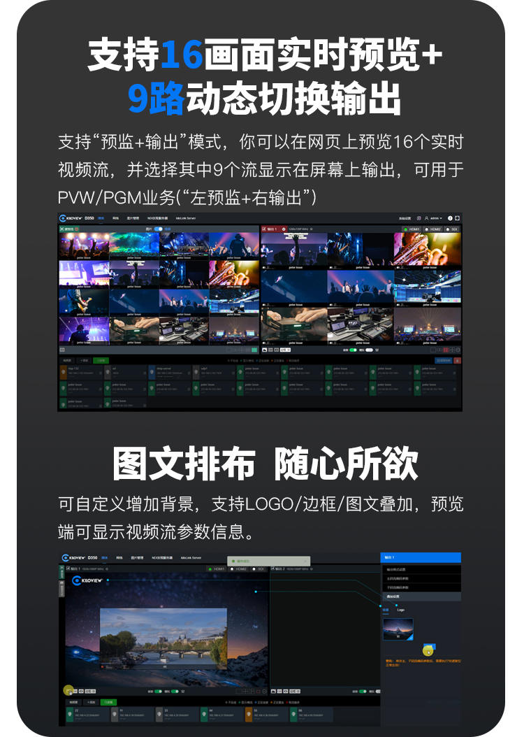 千视D350专业级多路解码器/超清4K画质/可将多路网路视频流解码输出为SDI和HDMI/支持语音通话/支持集中管理
