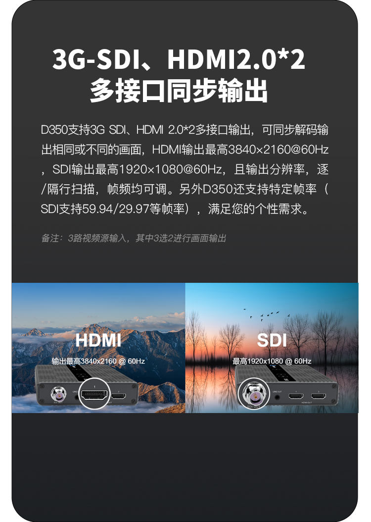 千视D350专业级多路解码器/超清4K画质/可将多路网路视频流解码输出为SDI和HDMI/支持语音通话/支持集中管理