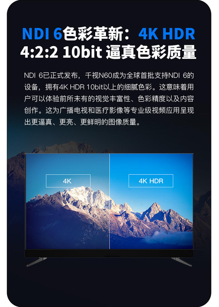 千视N60/旗舰级真4K HDR双向编解码器/采用FPGA技术、高效的AVC/HEVC及NDI编解码算法/支持NDI6标准/支持NDI Bridge Utility跨域传输