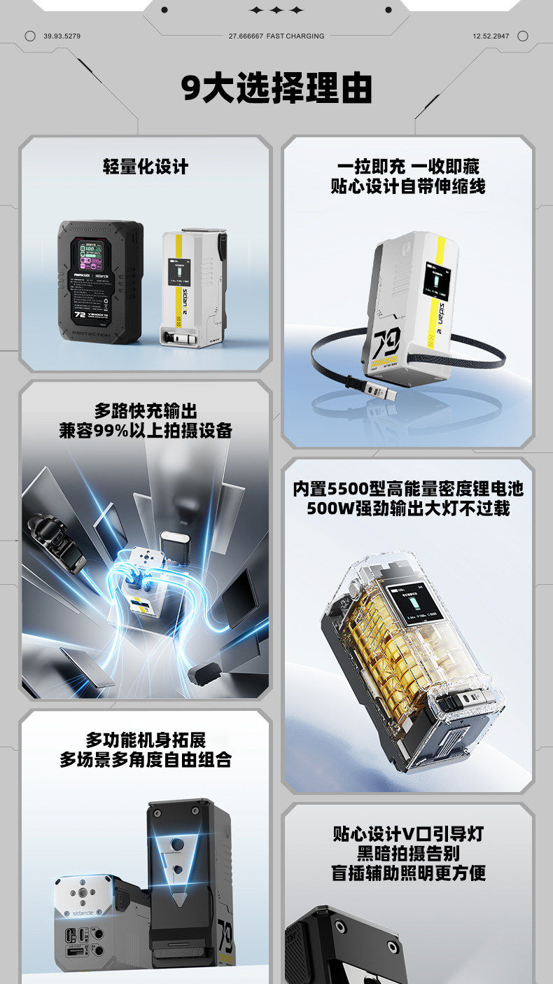 斯丹德/大容量V口电池/移动电源/V扣挂板供电系统/摄像手机电脑摄影灯补光灯监视器/