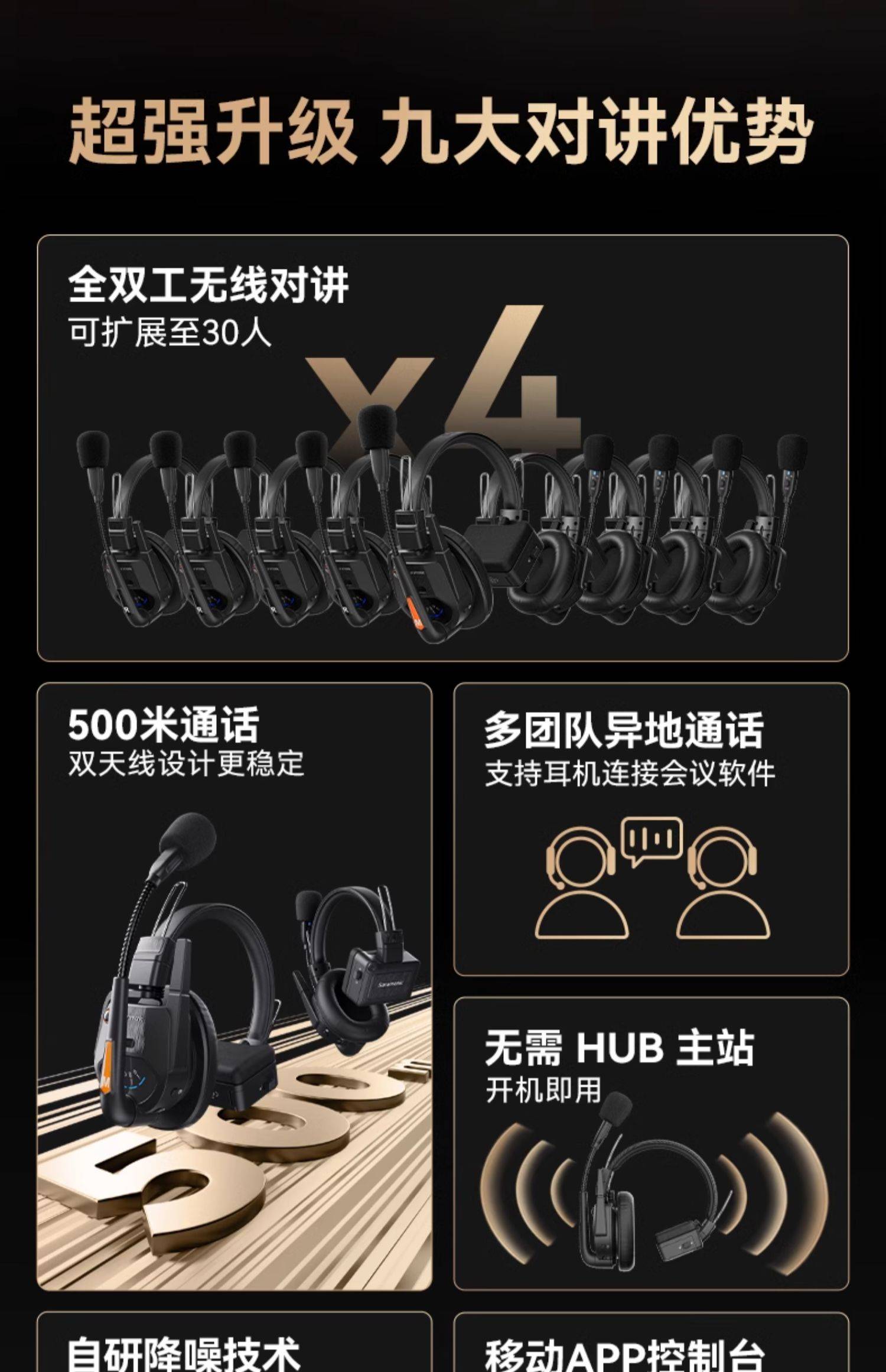 新品促销/枫笛WiTalk9头戴导播通话系统/500m多人远距离通话对讲一拖八套装