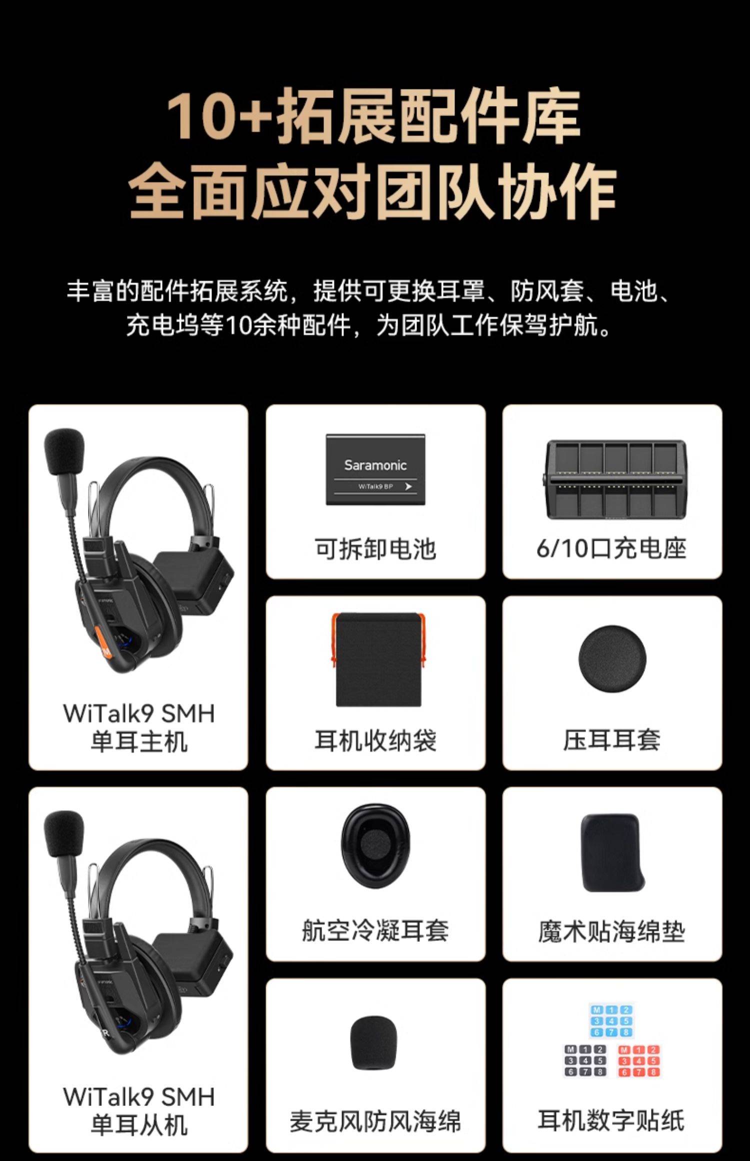 新品促销/枫笛WiTalk9头戴导播通话系统/500m多人远距离通话对讲一拖八套装