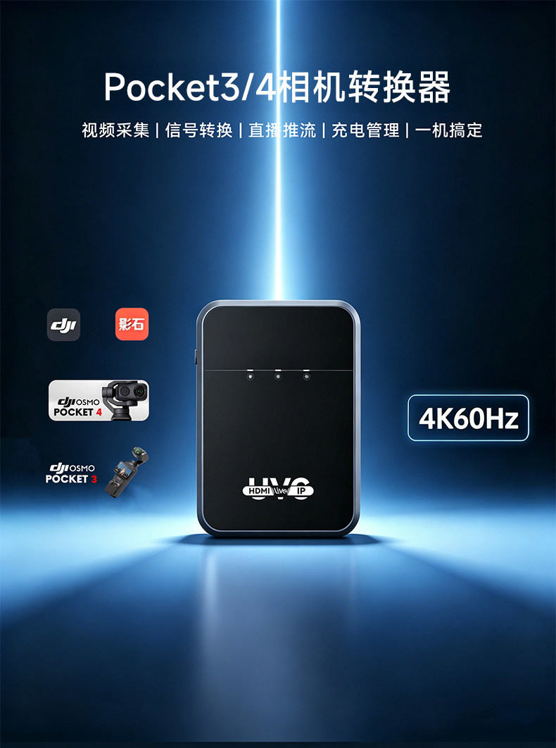 新品发布/支持大疆Pocket3/4稳定器/4K60帧/直播USB转换盒/UVC转HDMI转换器/视频音频同步转信号转接