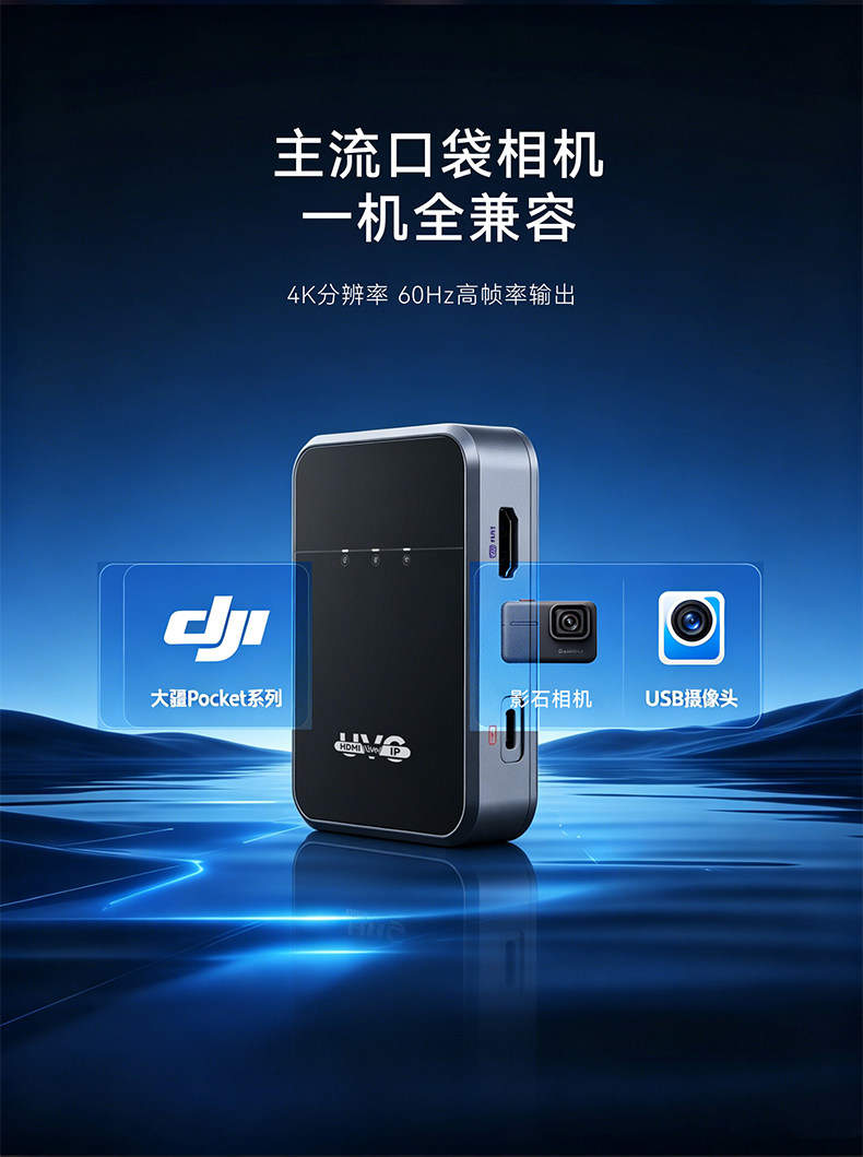 新品发布/支持大疆Pocket3/4稳定器/4K60帧/直播USB转换盒/UVC转HDMI转换器/视频音频同步转信号转接