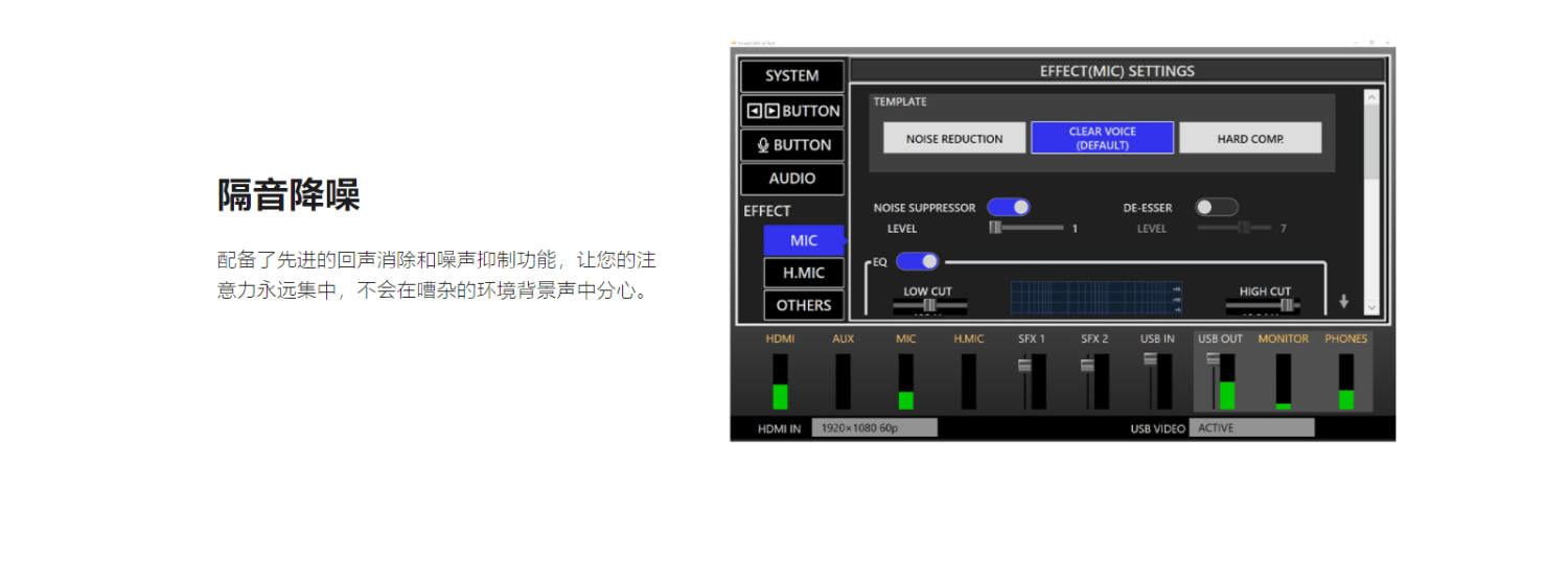 Roland罗兰UVC-02/HDMI直播/会议/音视频采集卡/回声抑制降噪/方便操控