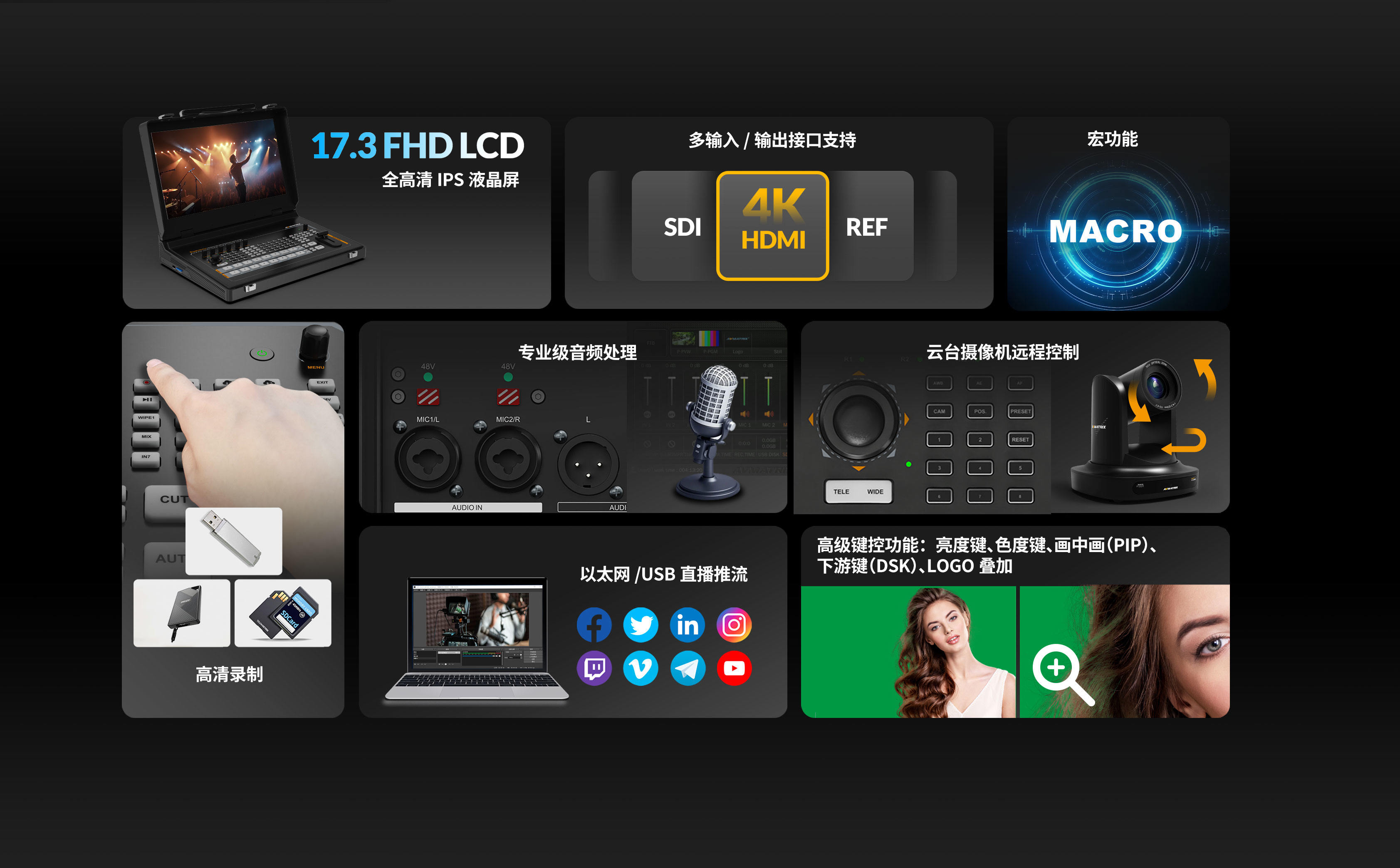 新品发布/17.3寸迈拓斯蜂鸟S8X-8通道SDI/HDMI视频切换台