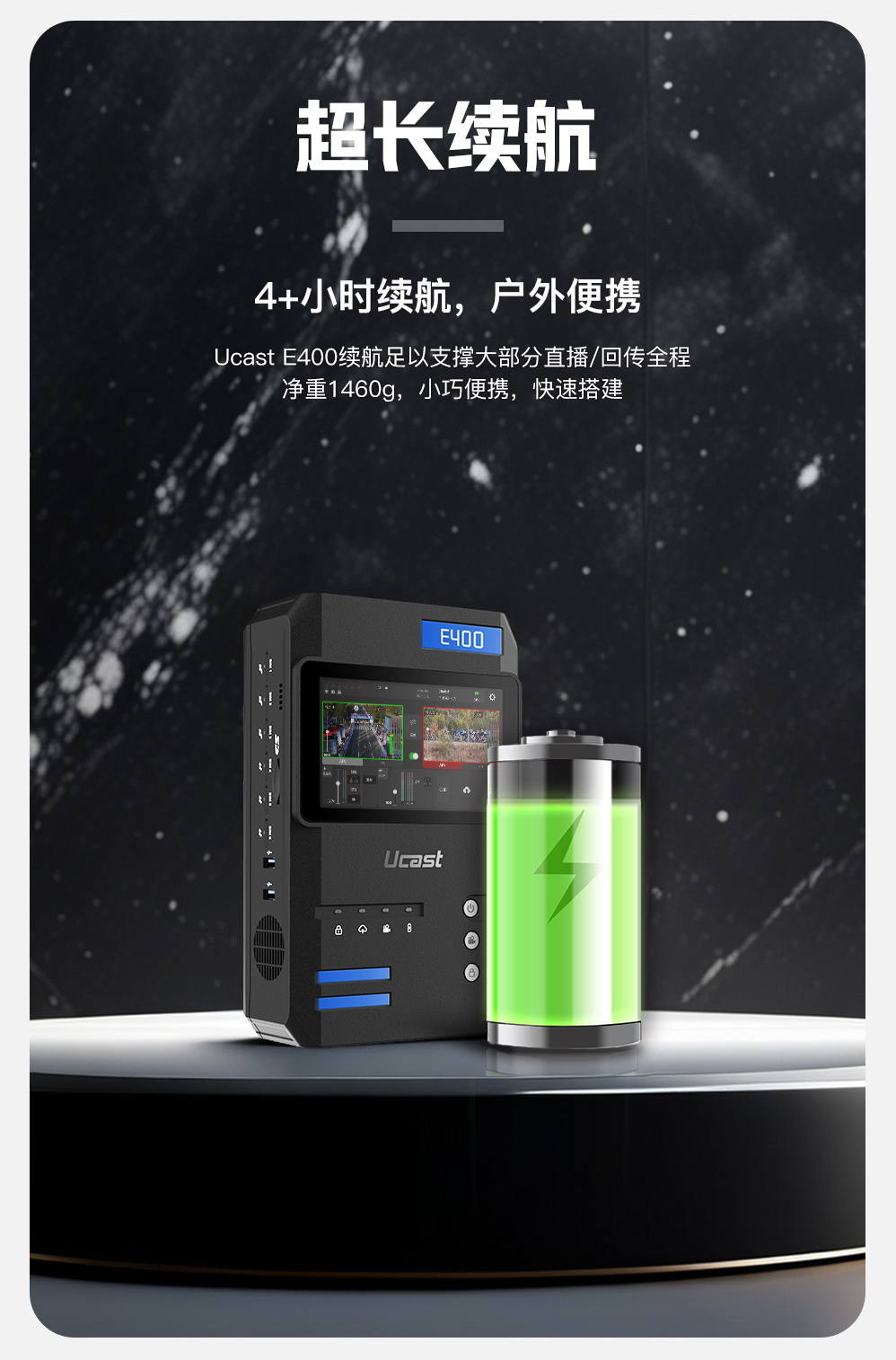 新品上市/Ucast E400 5G+4K多网聚合直播背包/3*5g+3*4g/聚合网路输出/支持返送/双路信号无缝切换
