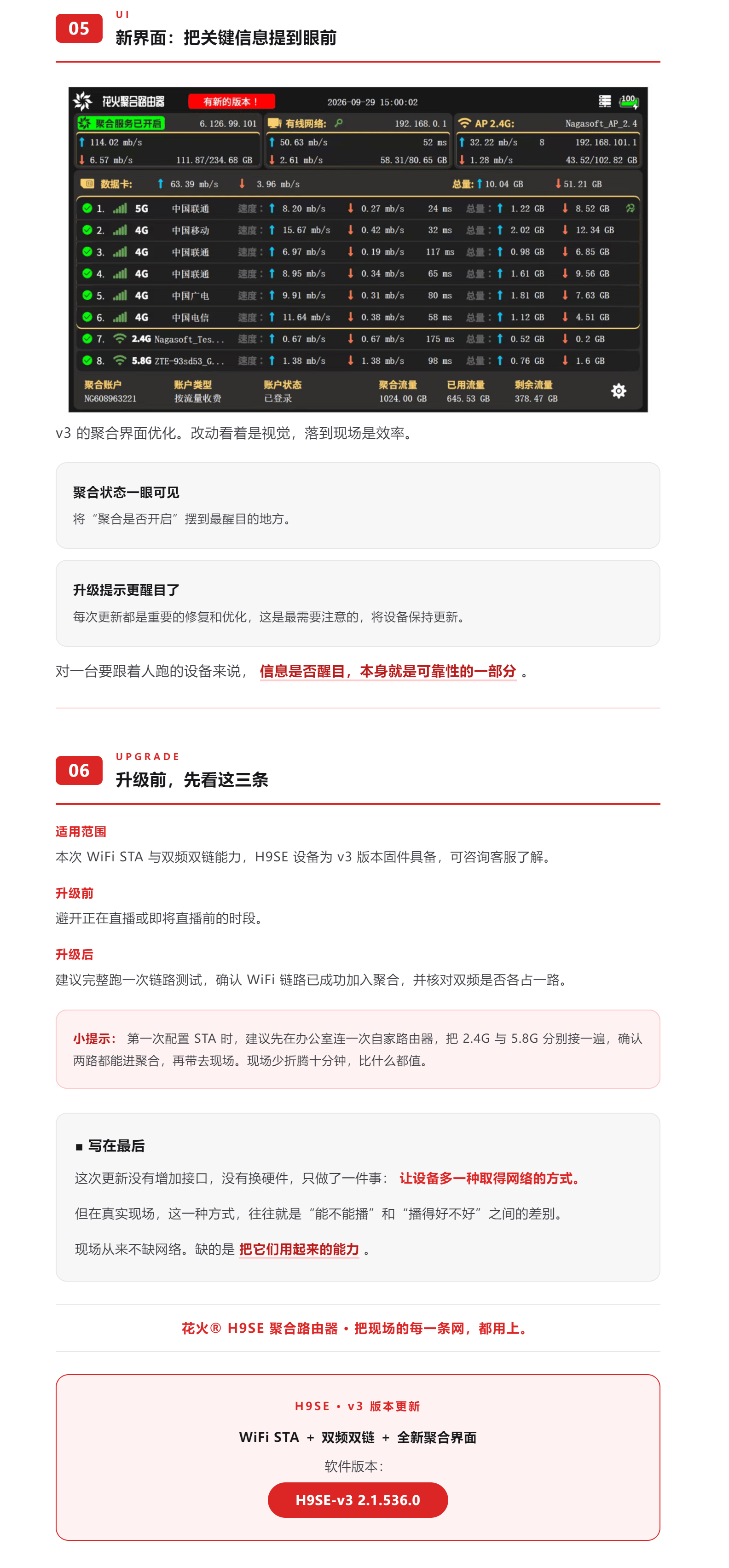 新品促销/纳加聚合路由器H9SE/1*5G+3*4G/8网聚合/支持WIFI6/最大200M带宽/内置电池