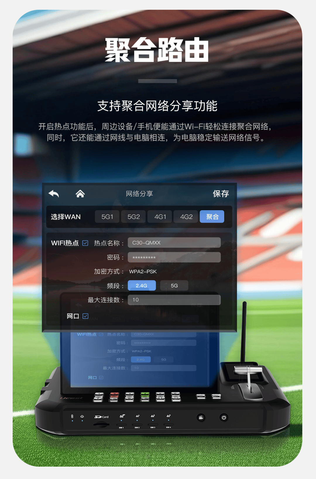 新品上市/Ucast R20/R20 Pro多网聚合导播台/5G+帧同步/聚合路由/语音通话/延时播控