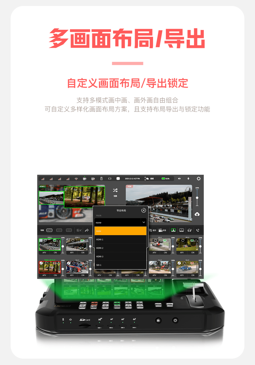 新品上市/Ucast R20/R20 Pro多网聚合导播台/5G+帧同步/聚合路由/语音通话/延时播控