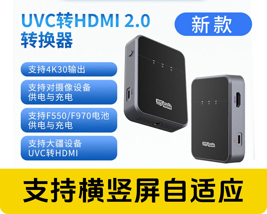 新品上市/UVC转HDMI2.0转换器/支持970充电/支持横竖屏自由切换